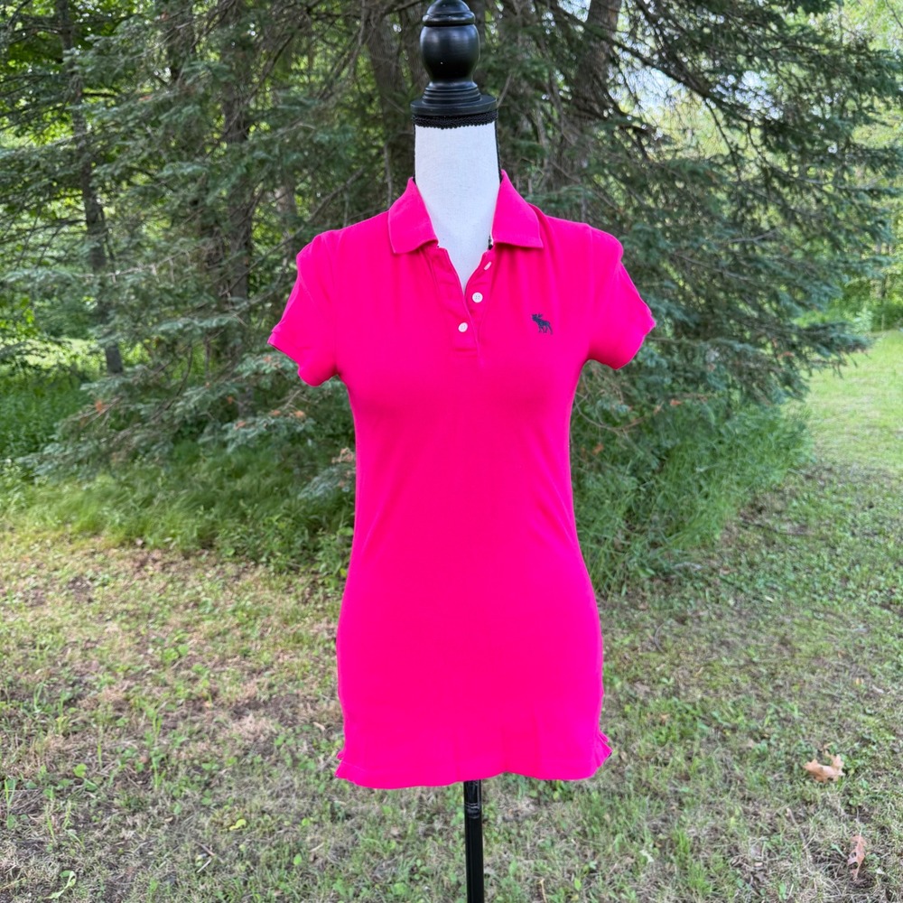 VTG Abercrombie & Fitch Pink Perfect Stretch Polo Shirt Women's S Moose Y2K 00s